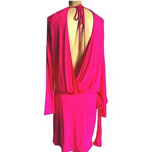 Haute Hippie Woman Pink Long Sleeve Cowl neck Short Casual Dress Large